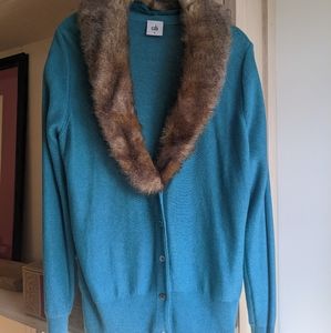 CAbi Tearoom Cardigan w/ removable faux fur collar